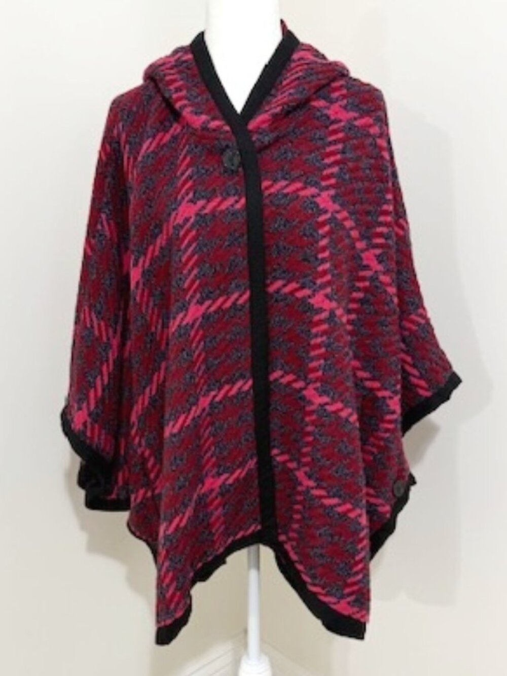 Modcloth Little Plaid Riding Hood Cape Hooded Wool Blend Red Pink Size M